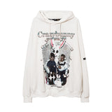 Man Fall Outfits Hip Hop Printed Hoodie Men's and Women's Pullover Black White Autumn and Winter