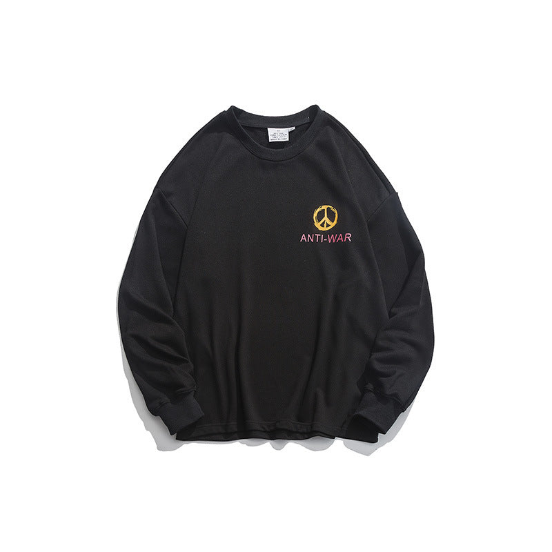 Man Fall Outfis Autumn Clothes Creative Printed Crew Neck Sweatshirt Loose Couple Casual Bottoming Top