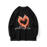Man Fall Outfits Street Hip-Hop Love Flame Graffiti Thin Sweater Men 'S Fashion Brand Loose Couple Casual All-Matching Long T-shirt
