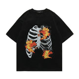 Skull T Shirt Flame Bone Skeleton Loose