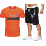 Vlone T Shirts & Shorts 2 Piece Set Letter Large V Printed Short Sleeve