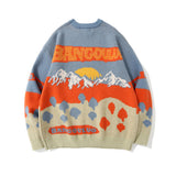 Men Sweater Landscape Jacquard Color Matching Knitted Sweater Men's Trendy Pullover