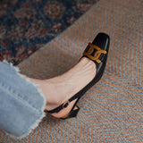Nude Low Block Heel Chunky Heel Sandals Square Toe Pumps