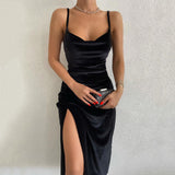 Blue Velvet Dress Sexy Slim Fit Slit Sling