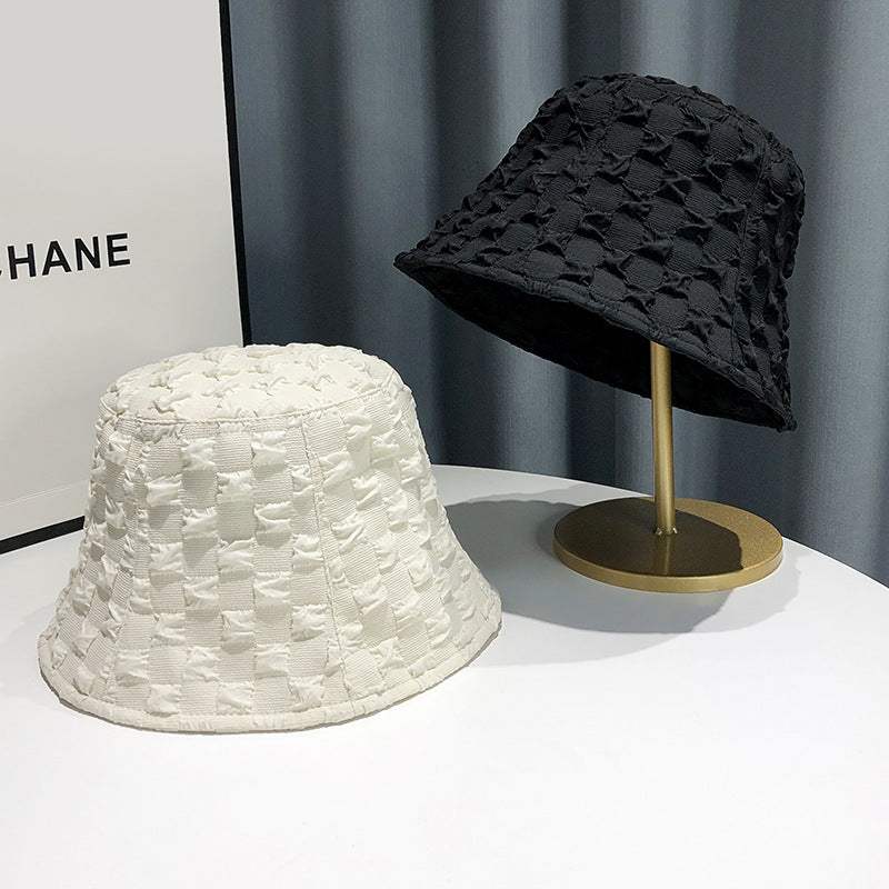 Vintage Check Bucket Hat Bubble Lattice Sun-Proof Bucket Hat