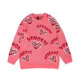 Men Sweater Heart Letter Brocade Sweater Men's Fashion Brand Loose Long Sleeve Top Sweater