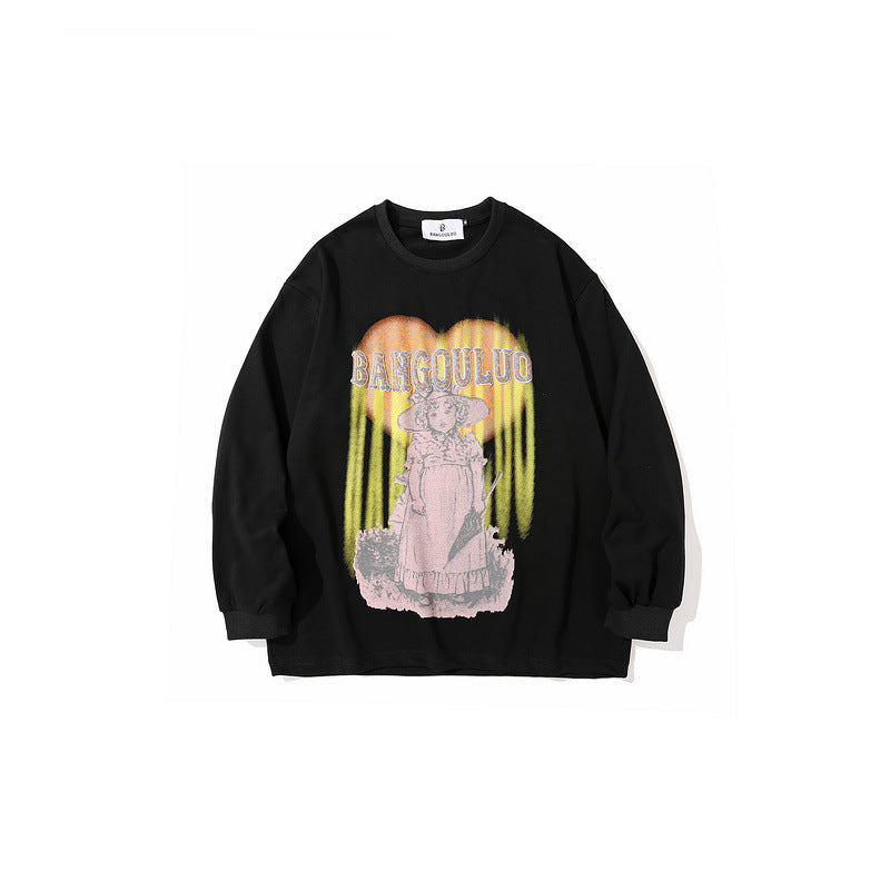 Man Fall Outfits Cartoon Abstract Printing Sweater Men's and Women's Loose Casual Top