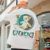 Men T-Shirts Bear Print Loose Half Sleeve