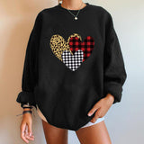 Valentine's Day T Shirts Couples Leopard Plaid Heart Printing Women's Loose Sweater