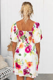 Nine Britton Dress Sweet Floral Printed Square Collar Puff Sleeve Waist-Controlled Large Hem