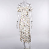 Kendall Jenner Wedding Guest Dress Wooden Ear Floral Short Sleeve Dress Waist Slimming Hepburn Style