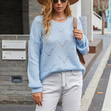 Women Pullover Knit Sweater Autumn Solid Color Hollow Sweater Large Size Sweater for Women