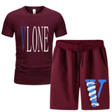 Vlone T Shirts & Shorts 2 Piece Set Men 'S Summer Printed Sports Short-Sleeved T-Shirt Set