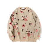 Men Sweater Flower Jacquard Knitted Sweater Men's Loose round Neck Sweater