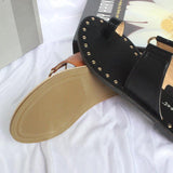Women Open Toe Sandals Flats Large Size Sandals Round Toe Rivet Flat Casual Slippers