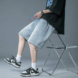 Men Denim Shorts Japanese-Style Retro Denim Short Summer Loose Straight Casual