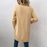 Women Cardigan Knit Sweater Autumn and Winter Mid-Length Solid Color Pocket Knitted Cardigan Jacket