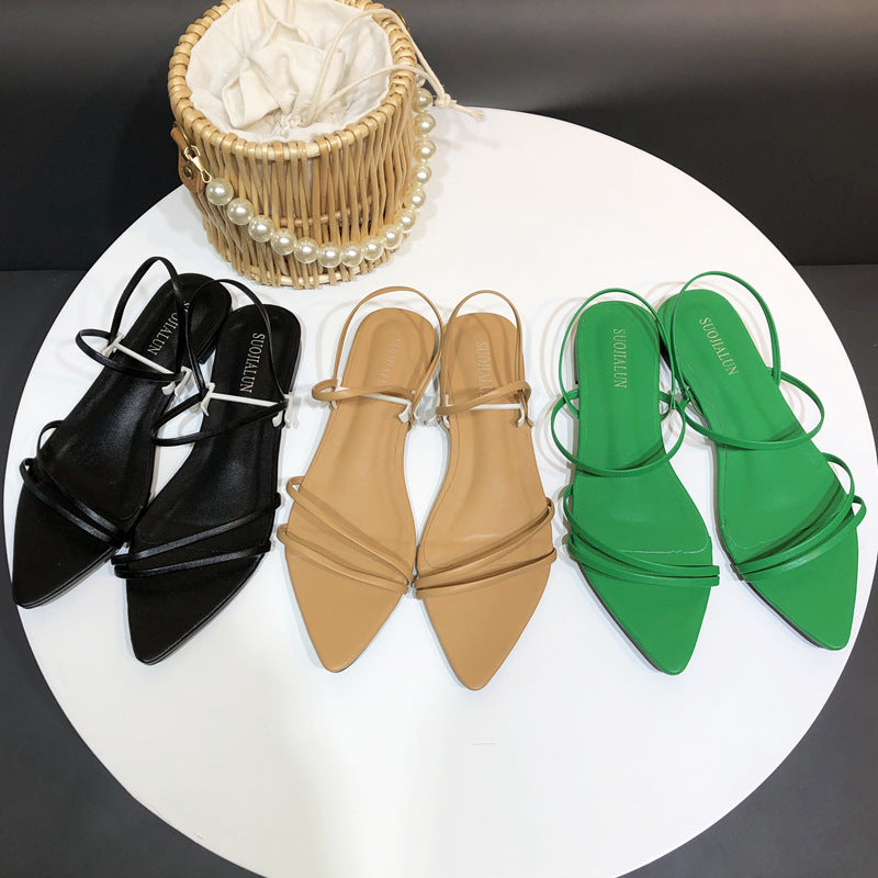 Women Black Dress Shoes Sandals Summer Thin Strap Sandals