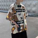 Men T-Shirts Cartoon Print Loose Half Sleeve