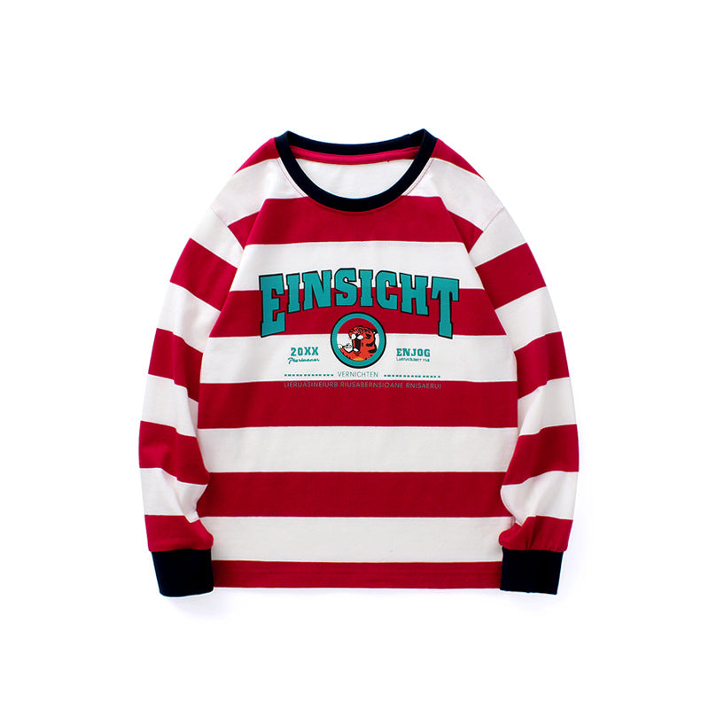 Children Long Sleeve Shirts Children's Clothing Spring and Autumn Boy's Long-Sleeved T-shirt Striped Set Long Sleeve