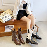 Beth Dutton Shoes Western Cowboy Knight Boots Female Embroidery Flower