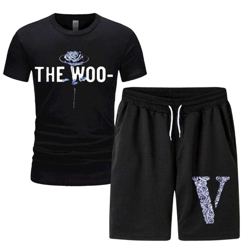 Vlone T Shirts & Shorts 2 Piece Set Sports Suit Men'S Summer Printed T-Shirt Sports