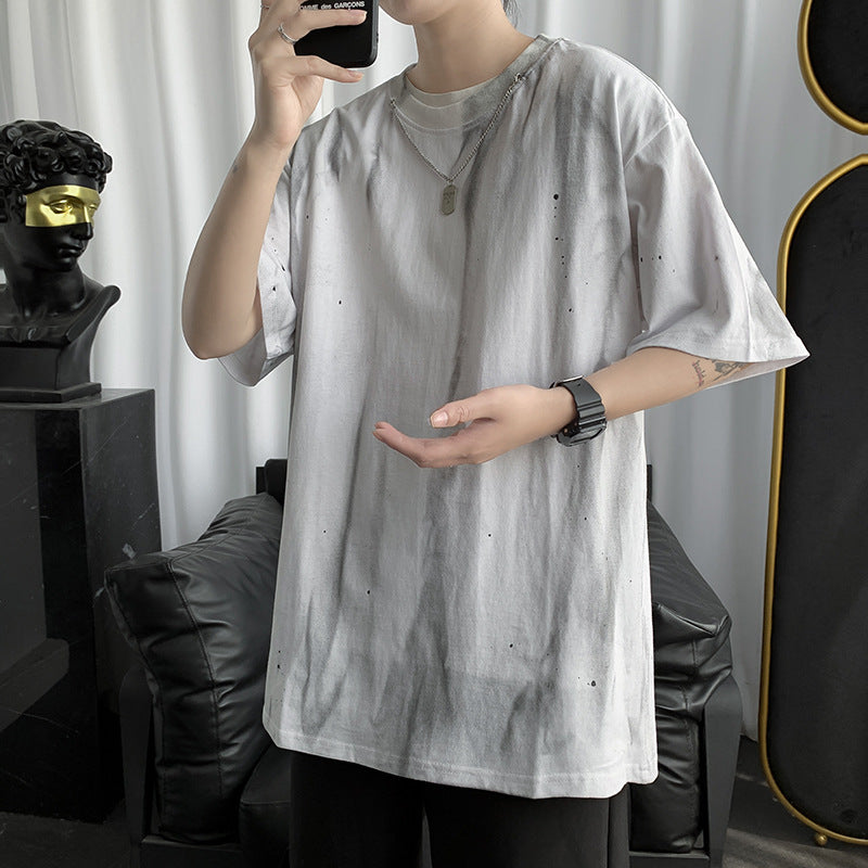 Men T-Shirts Tie-Dyed Dark Printed Loose