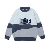 Men Sweater Embroidery Letter Color Matching Knitwear Men Street Tide Brand Loose round Neck Sweater