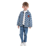Children Jean Jackets Fall Lapels Checkerboard Denim Jacket