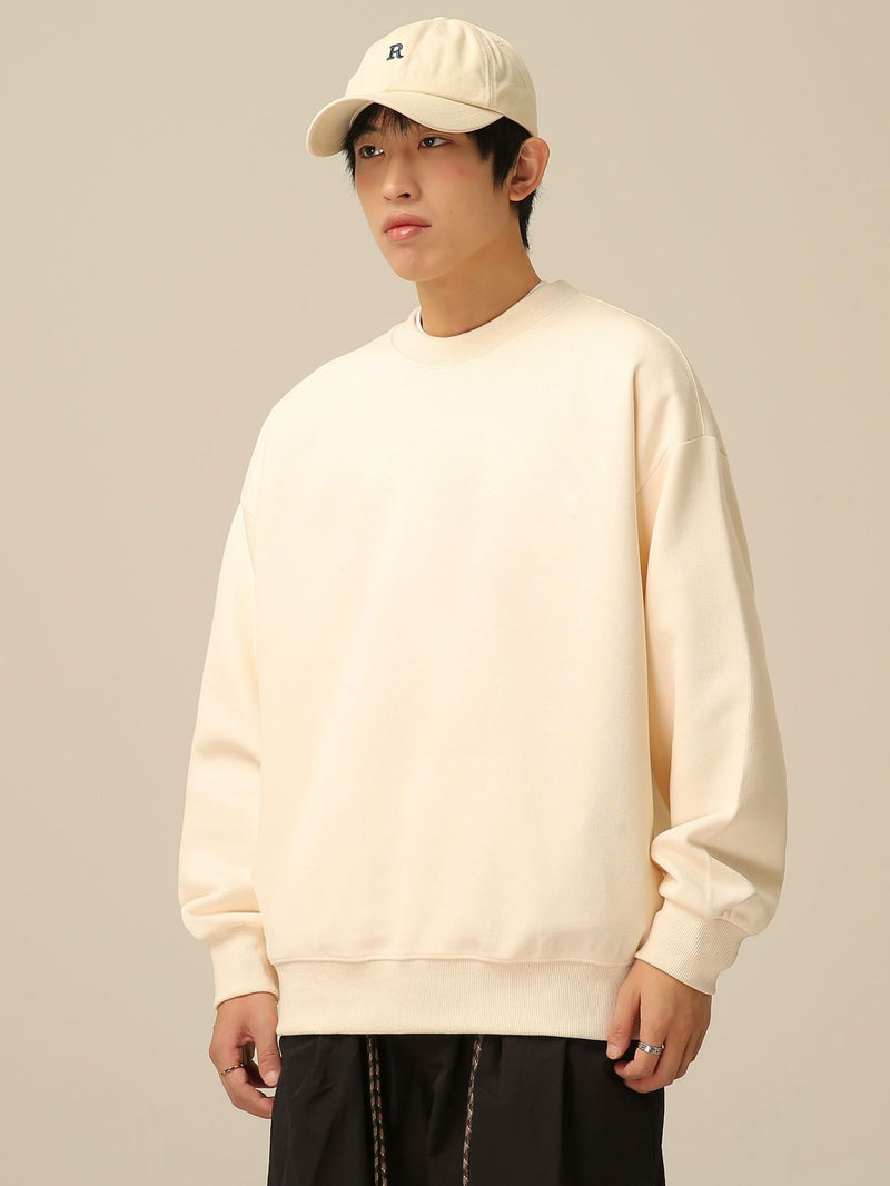 Men Sweatshirts Solid Color round Neck Sweater Japanese Style Thin Loose