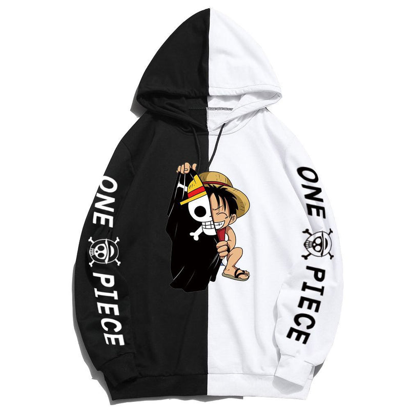 Anime Hoddies One Piece Luffy Printed Sweater Contrast Color Hoodie One Piece