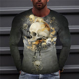 Skull T Shirt 3D Digital Printing Skull Retro Crew Neck T-shirt Men's Long Sleeve