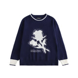 Men Sweater Contrast Color Jacquard Knitted Sweater Men's Loose round Neck Sweater