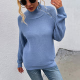 Women Pullover Knit Sweater Autumn Solid Color Sweater Women's Top