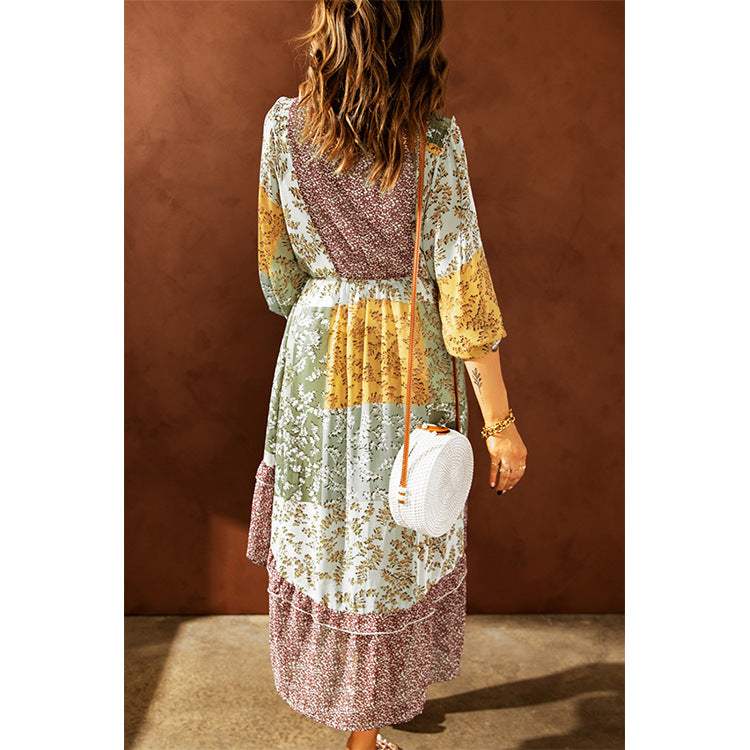 Kendall Jenner Wedding Guest Dress Strap Type Ethnic Print Temperament Commute Green Casual High Waist