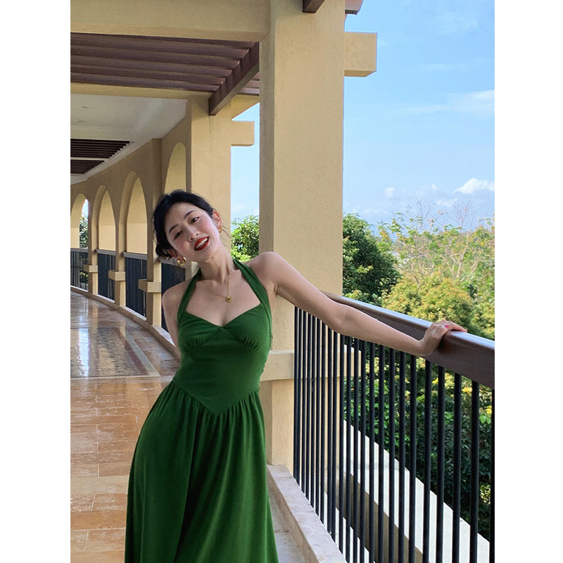 Emerald Green Dress Waist-Tight Slimming Halter Dress