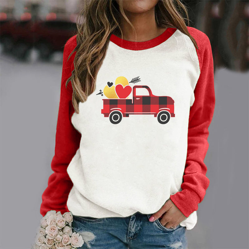 Valentine's Day T Shirts Couples Pullover round Neck Women's Long-Sleeved T-shirt