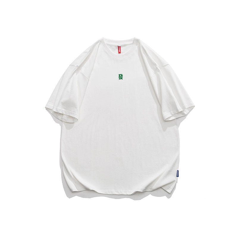 Men T Shitrs Fortune Letter Embroidered Crew Neck