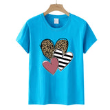 Valentine's Day T Shirts Couples Leopard Print Heart Printing Women's Pullover Short Sleeve T-shirt
