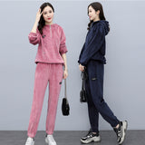 Velour Tracksuit Autumn and Winter New Hat Loose Sweater Two-Piece Set