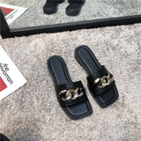 Finn Chain Pointed Toe Mule Summer Metal Buckle Soft Bottom Soft Leather Open Toe Slippers