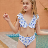 Children Swimsuit Ruffles Cute Printed Bikini Girl