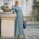 Kendall Jenner Wedding Guest Dress Chiffon Retro Floral Tight Waist Elegant Large Swing Skirt