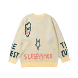 Men Sweater Cartoon Letters Brocade Sweater Men's Trendy Pullover