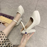 Nude Block Heels Chunky Heel Platform Super High Heel Low-Cut Shoes