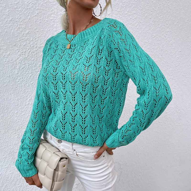 Women Pullover Knit Sweater Beach Overclothes Hollow Sweater off-Shoulder Sweater for Women