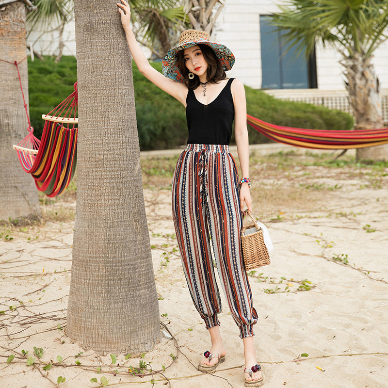 Coachella Music Festival Outfits Seaside Vacation Beach Pants Women's Loose Slimming Large Size Retro