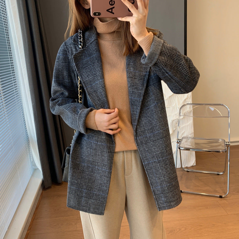 Naomi Watts Gypsy Outfits Cashmere Wool Overcoat Slimming Plaid Woolen Coat