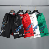 Men White Shorts Summer Ice Silk Shorts Printed Shorts Beach Pants