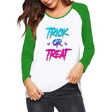 Halloween Costumes Letter Pattern Printed Raglan Color Contrast Long Sleeve T-shirt Women